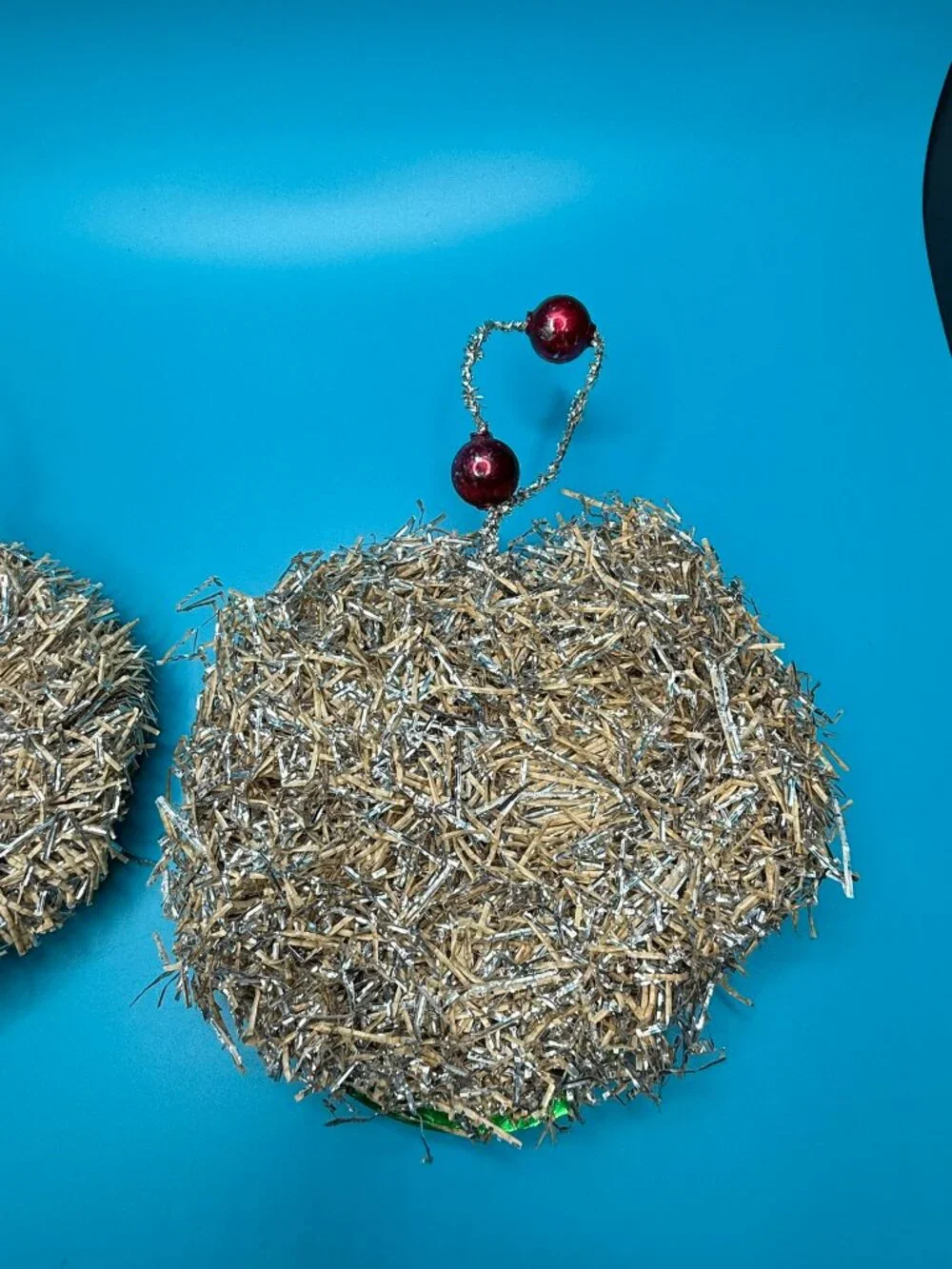 VTG Lot of 2 Tinsel Paper & Glass Bulbs Christmas Choir Angel Handmade Ornaments